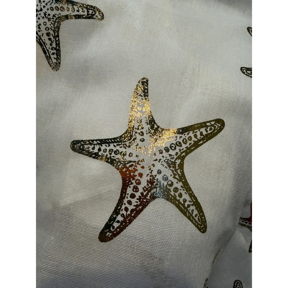 Avenue 9 White Gold Foil Starfish Scarf Nautical‎ Coastal Beach Wrap New